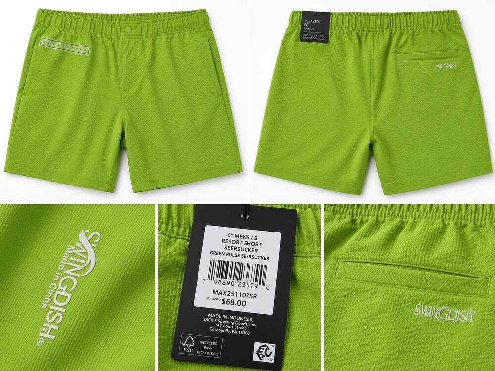 SwingDish Mens 6" Resort Short Seersucker Green Pulse Size S